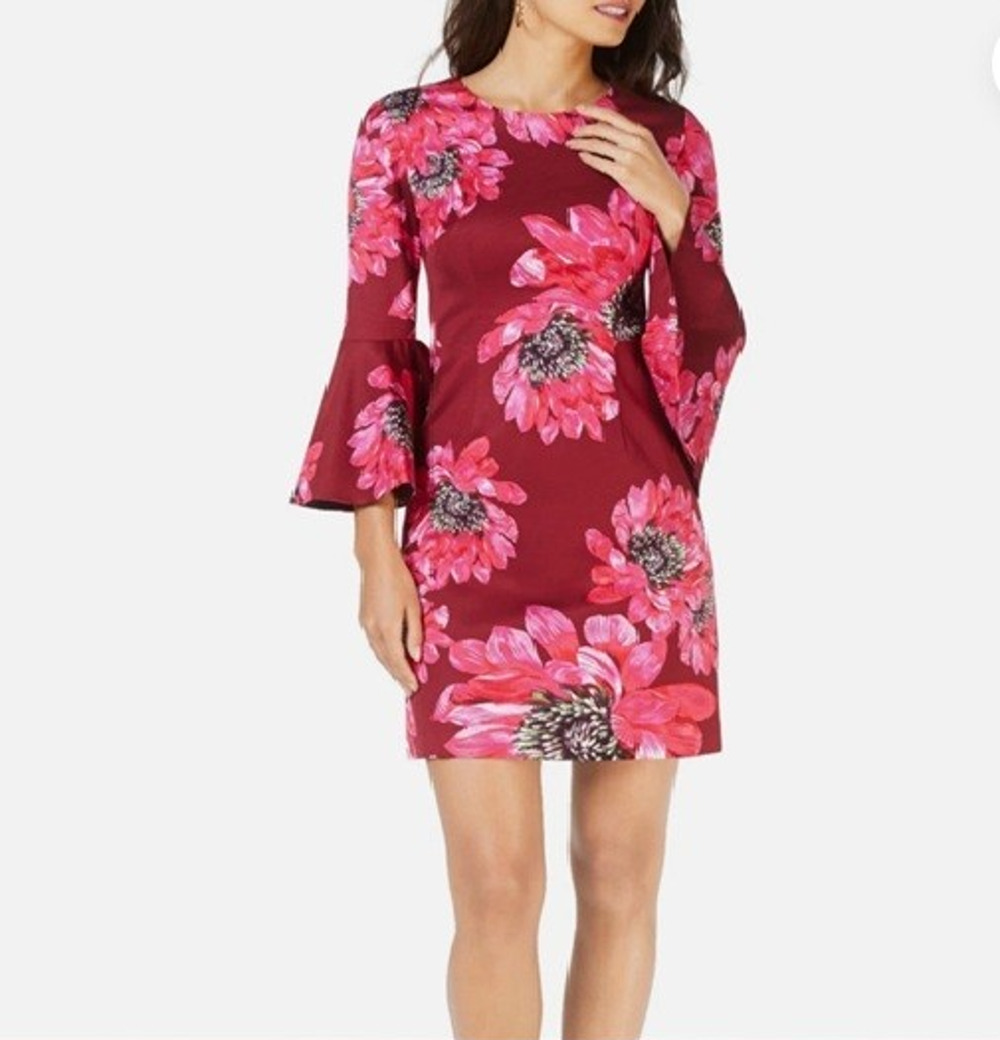 Trina Turk Sz 0 Bell Sleeve Pink Floral Mini Cocktail Dress Party
